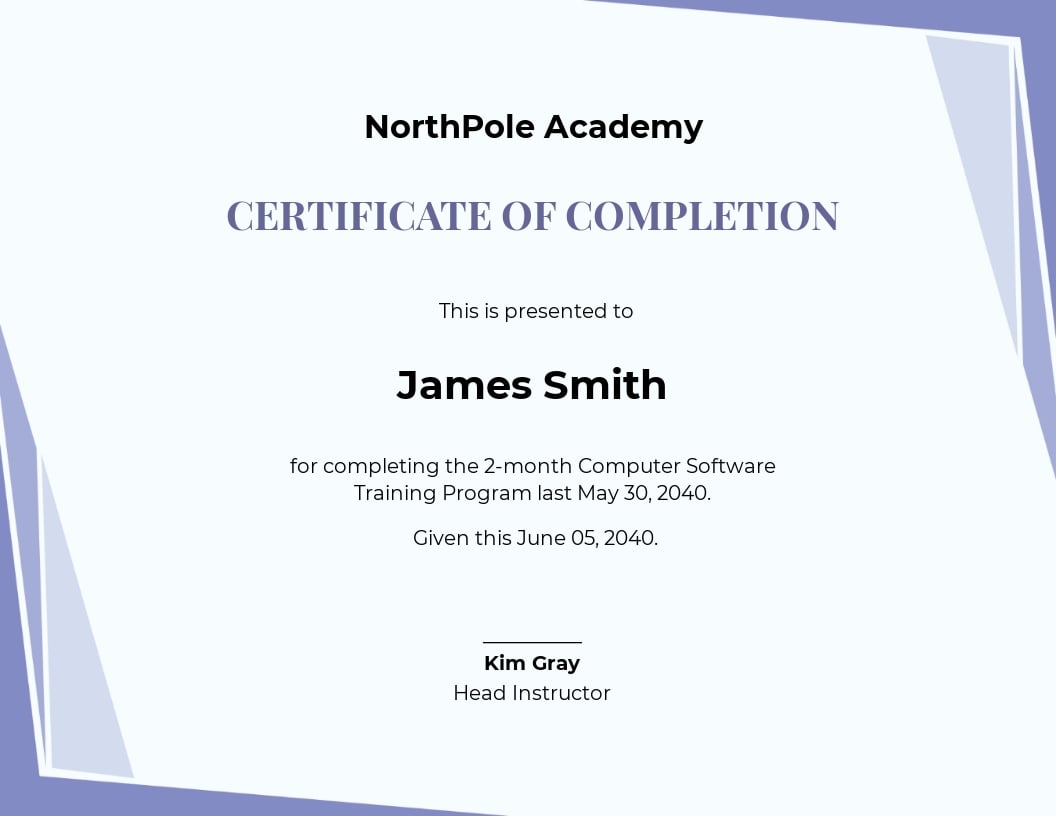 Completion of Training Certificate Template in Google Docs In Free Training Completion Certificate Templates