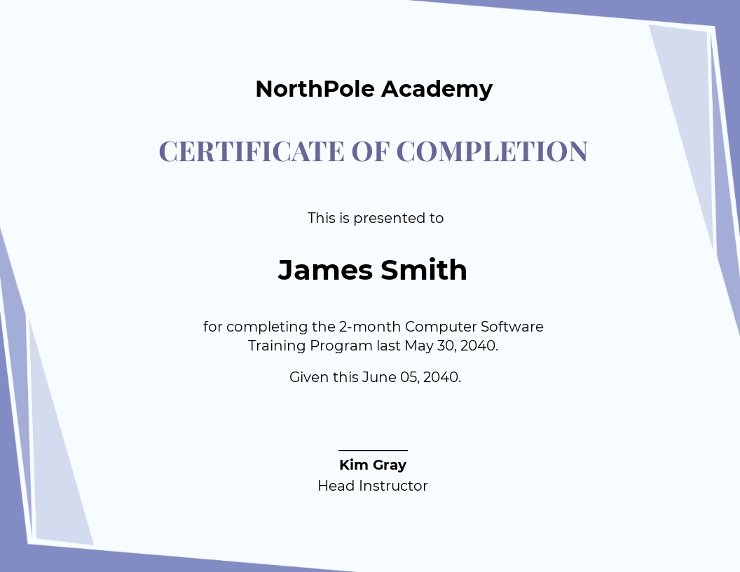 Completion of Training Certificate Template - Google Docs, Illustrator, Word, Outlook, Apple Pages, PSD, Publisher