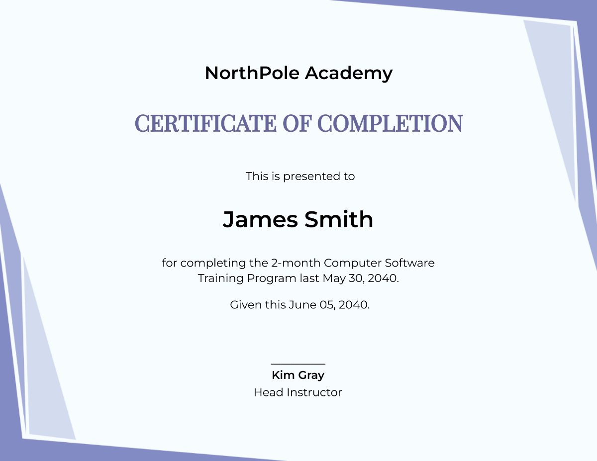 Completion of Training Certificate Template