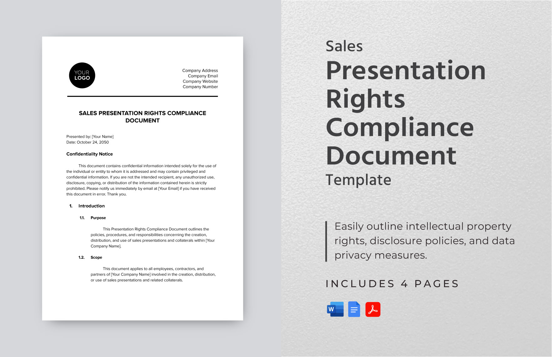 Sales Presentation Rights Compliance Document Template in Word, Google Docs, PDF