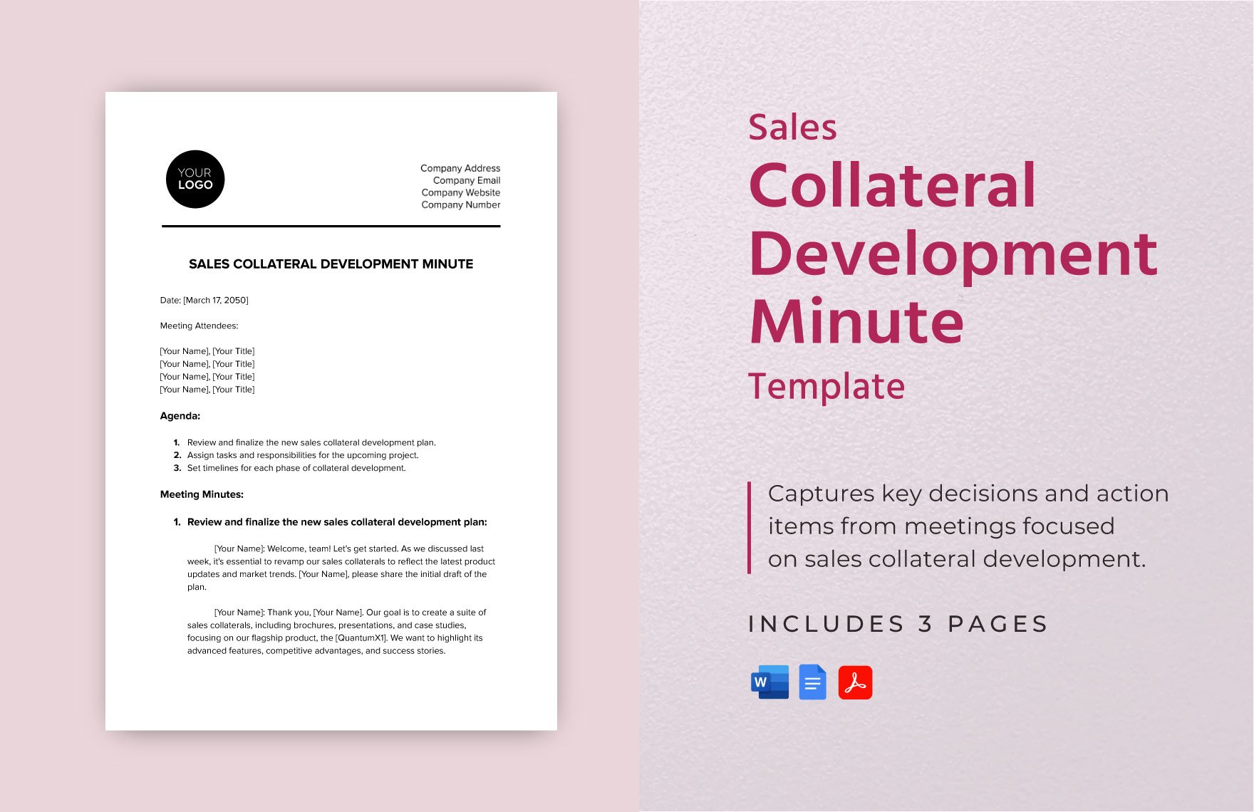 Sales Collateral Development Minute Template in Word, Google Docs, PDF