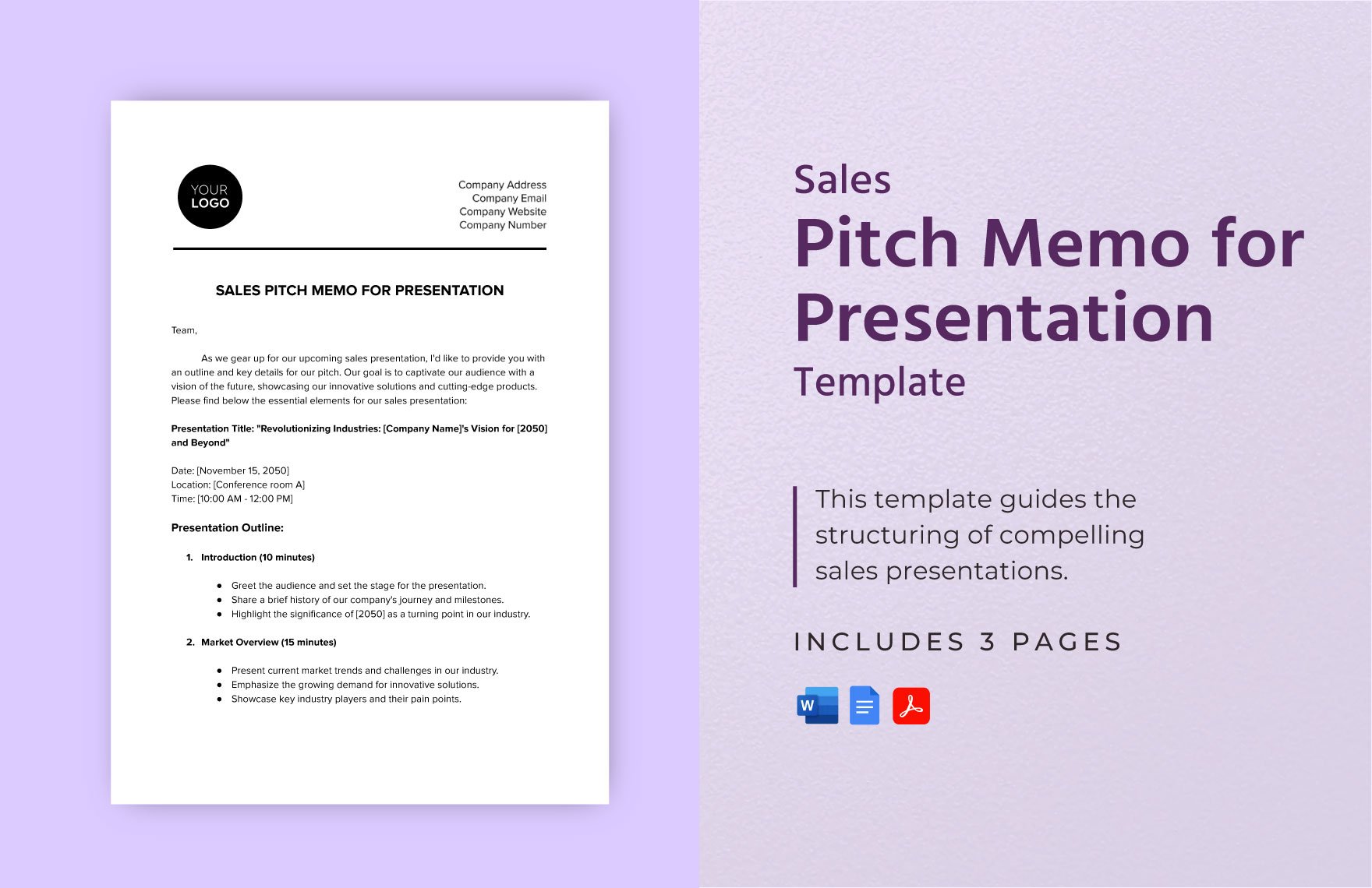 Sales Pitch Memo for Presentation Template