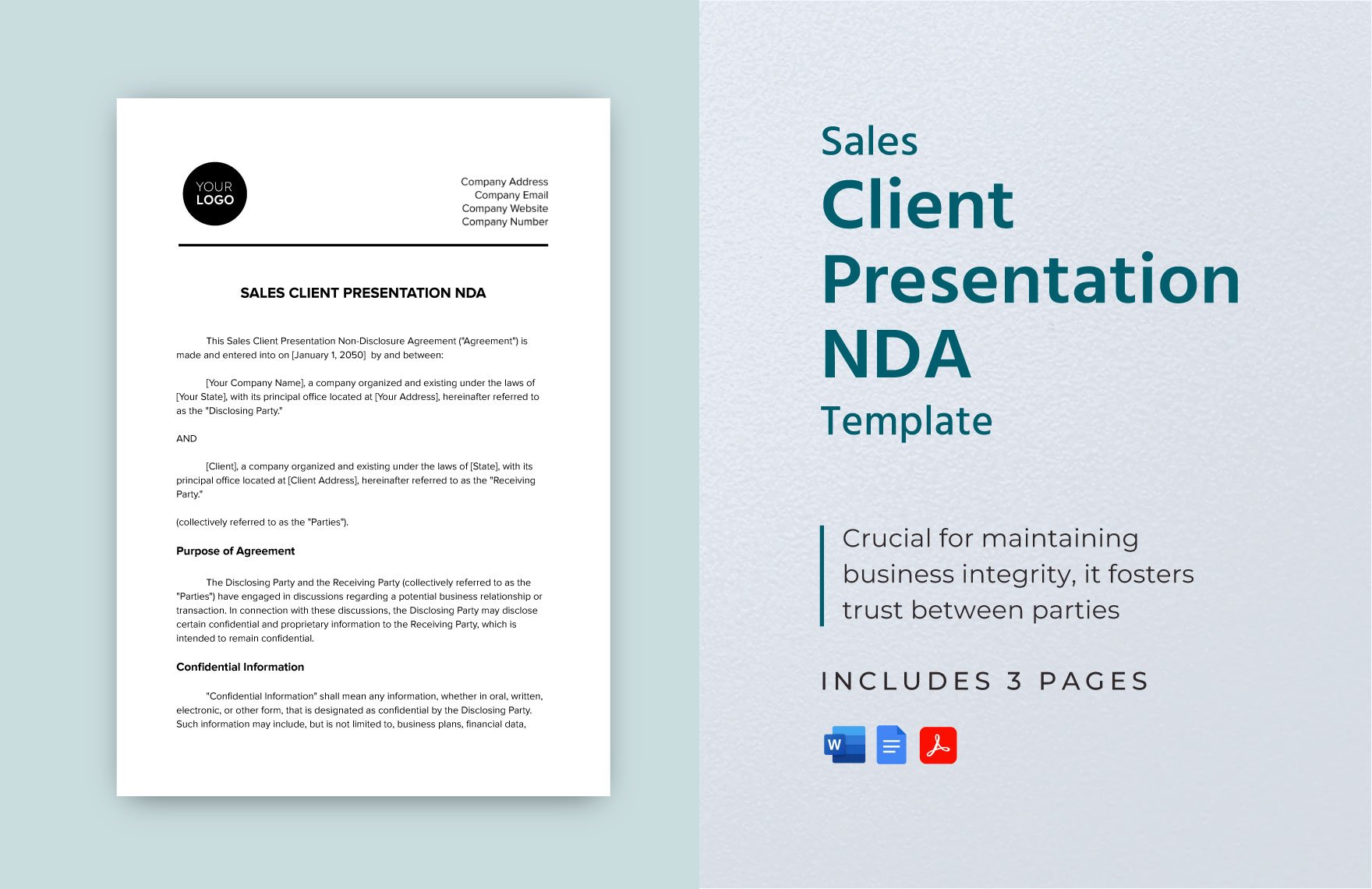 Sales Client Presentation NDA Template in Word, Google Docs, PDF