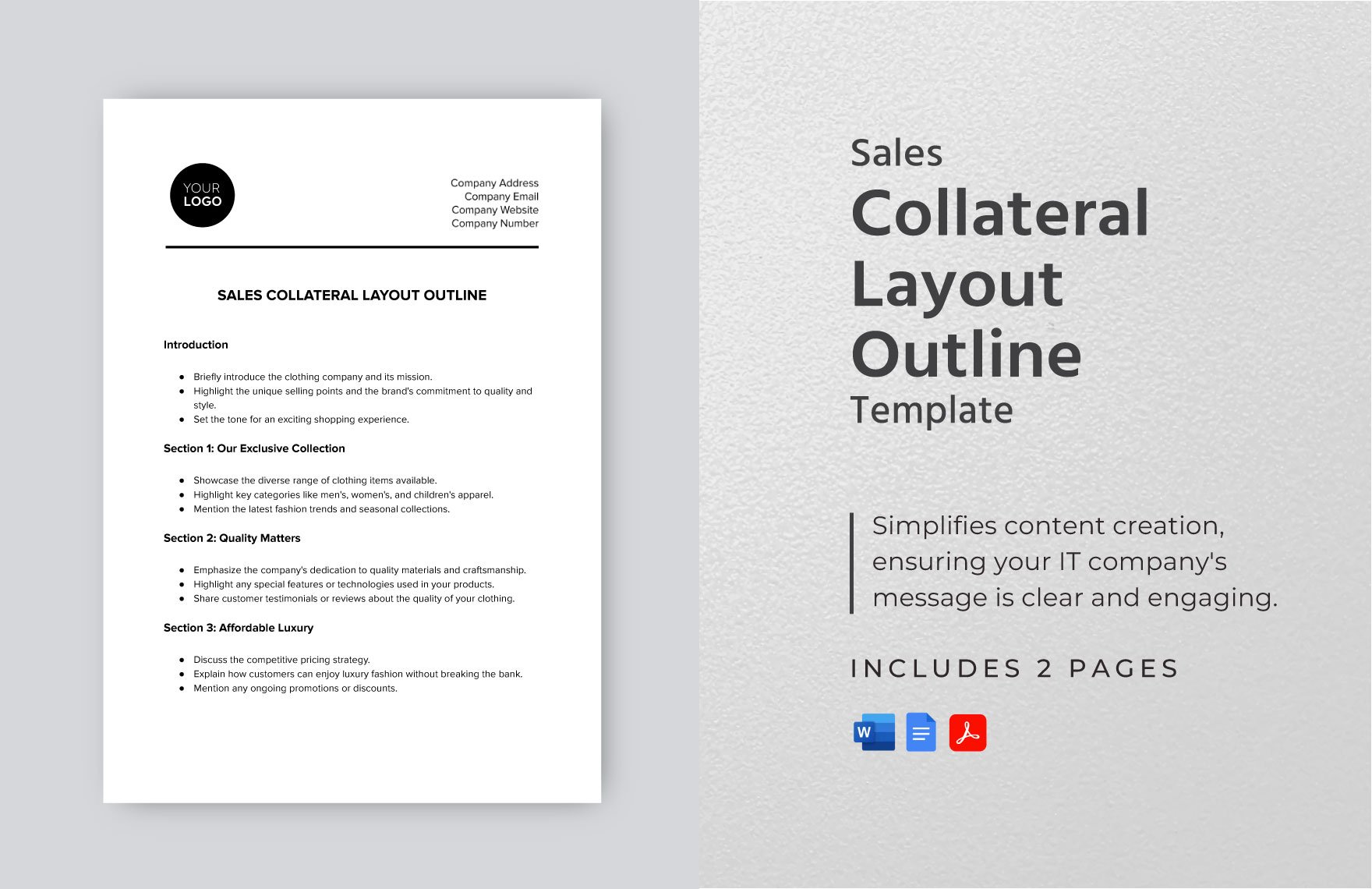 Sales Collateral Layout Outline Template in Word, Google Docs, PDF