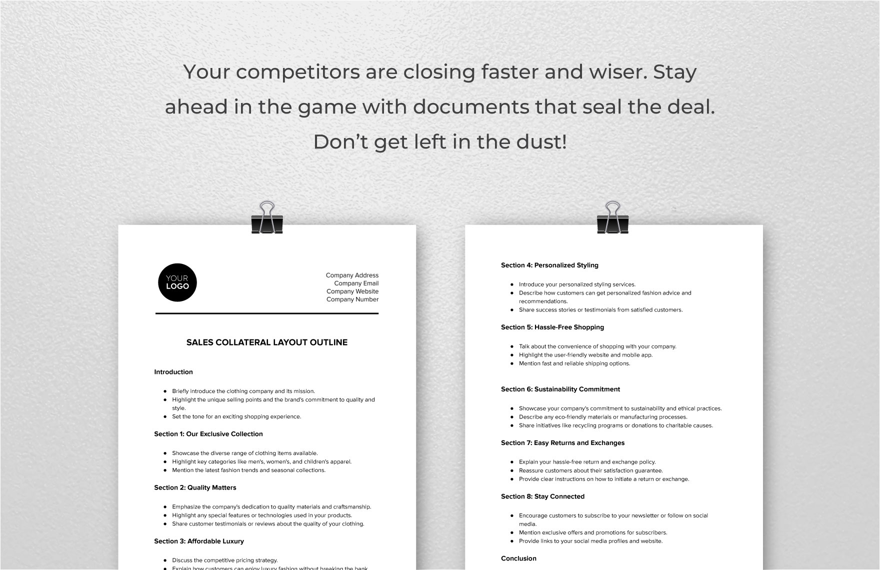 Sales Collateral Layout Outline Template