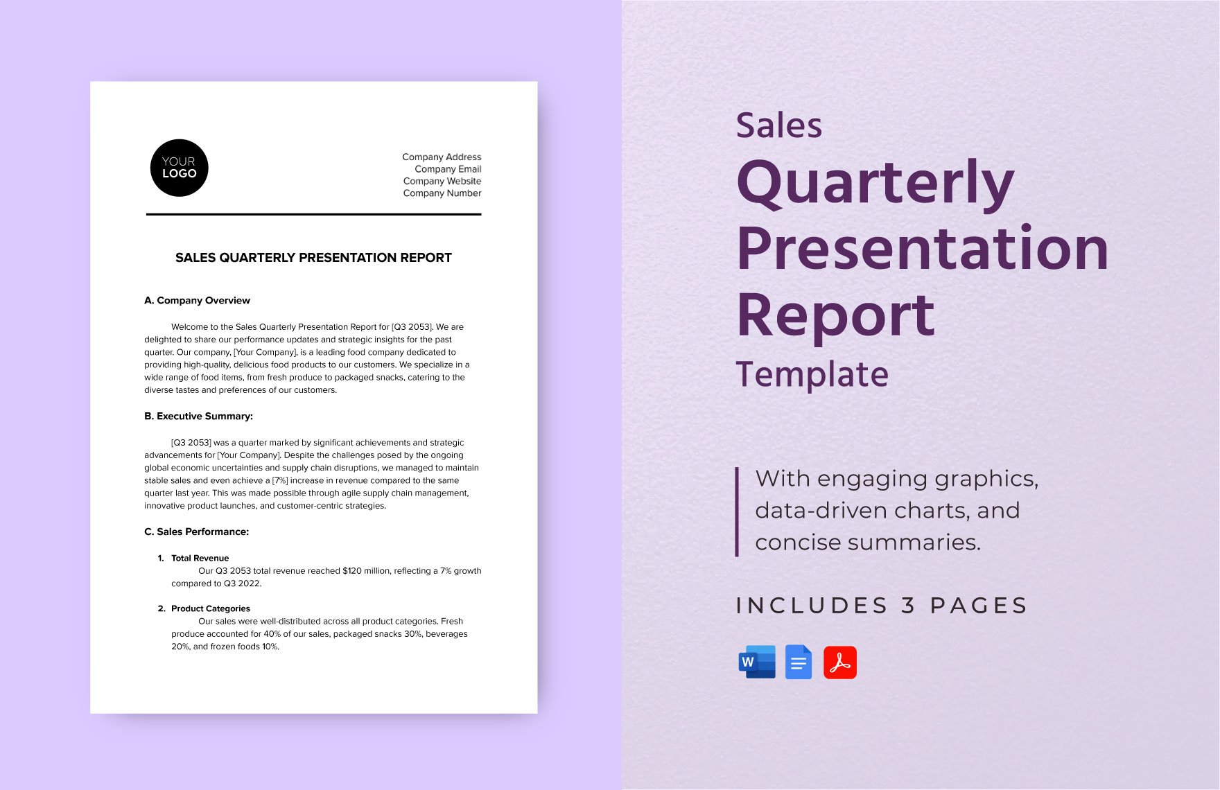 Sales Quarterly Presentation Report Template in Word, Google Docs, PDF