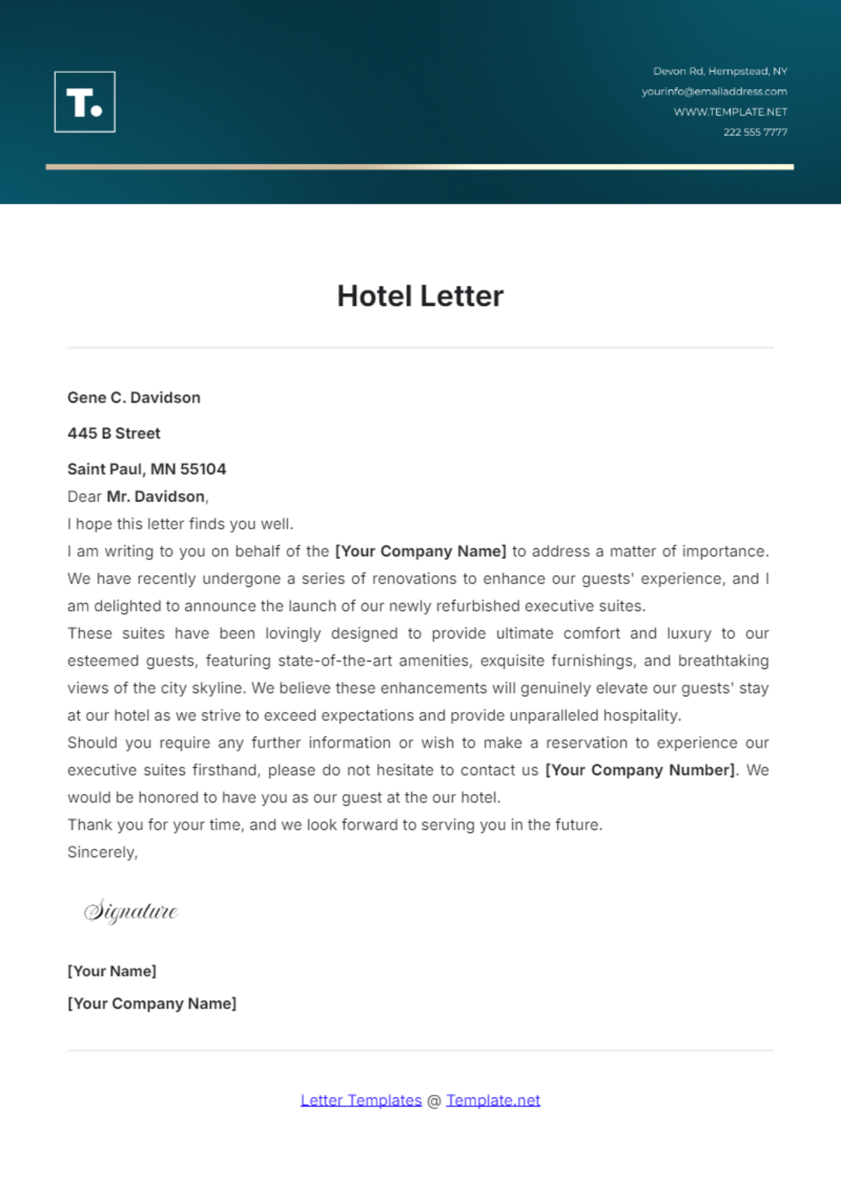 Hotel Letter Template - Edit Online & Download