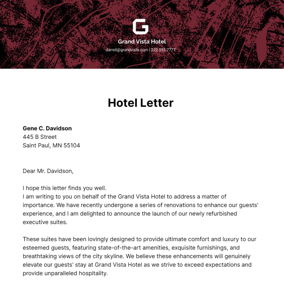 Hotel Letter Template