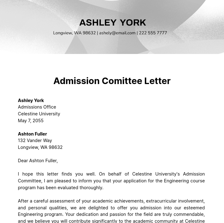 Admission Committee Letter Template
