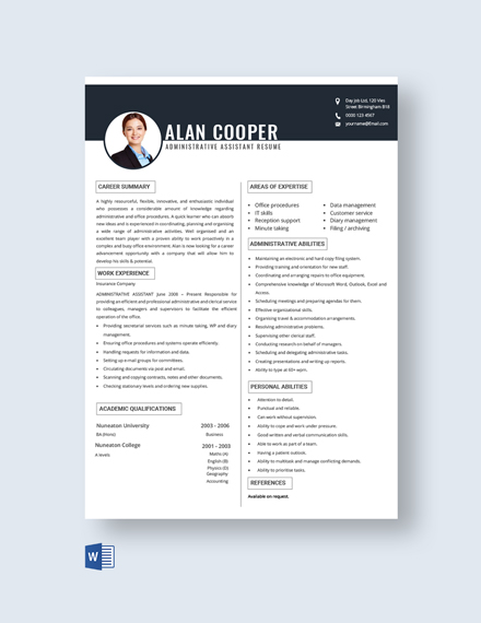 Administrative Assistant Resume Template - Word