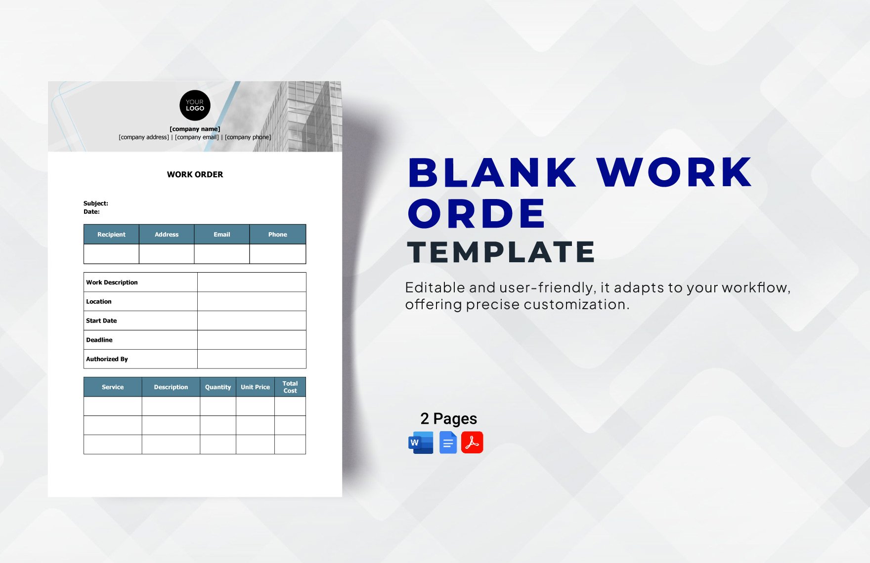 Blank Work Order Template
