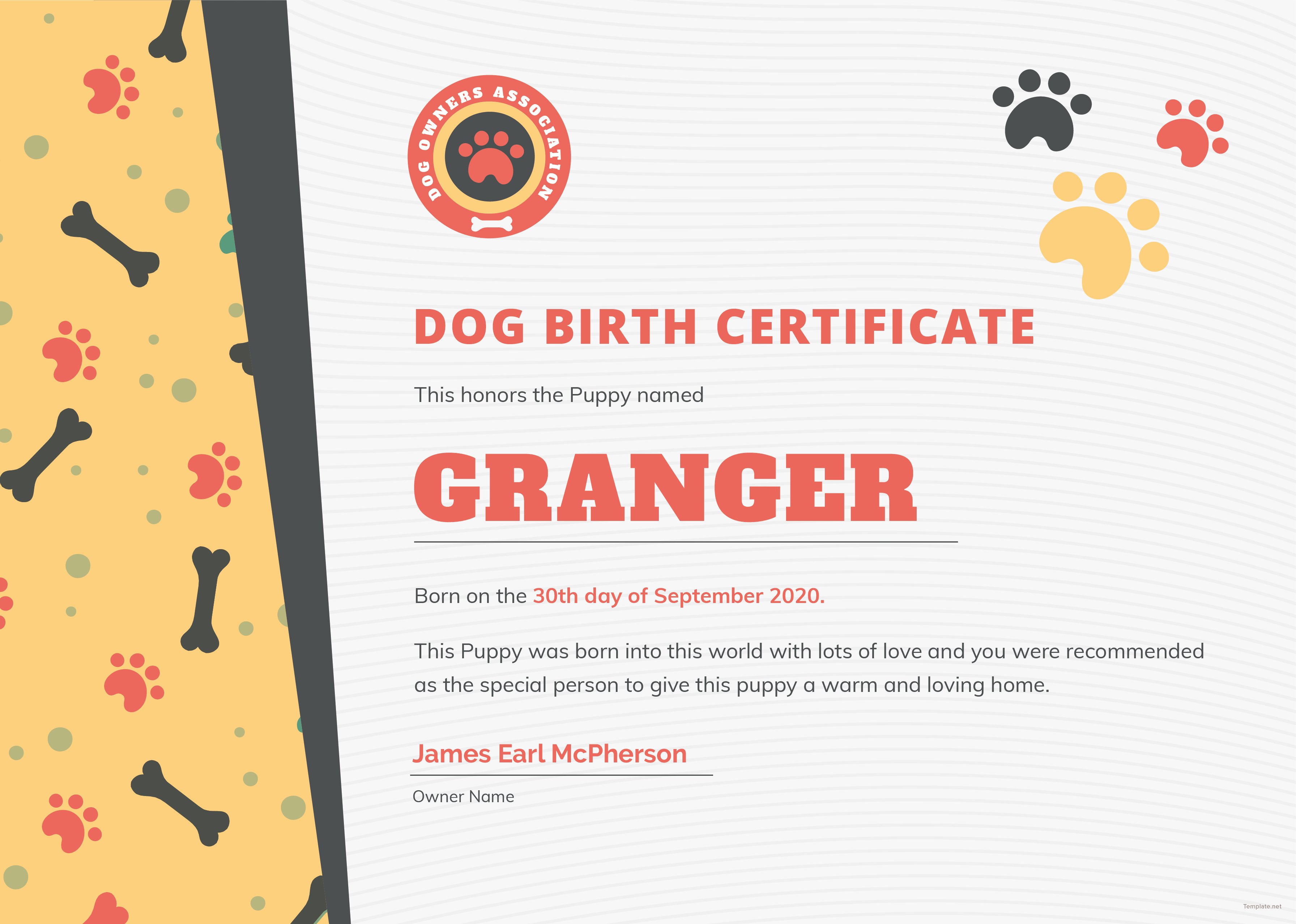 Free Dog Birth Certificate Template In Adobe Photoshop Illustrator 