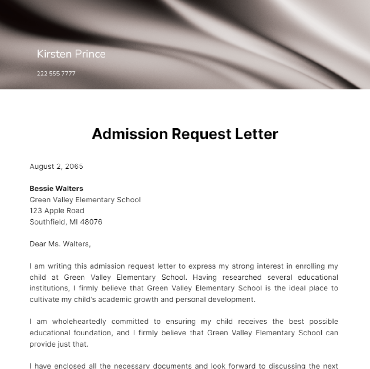 Admission Request Letter Template