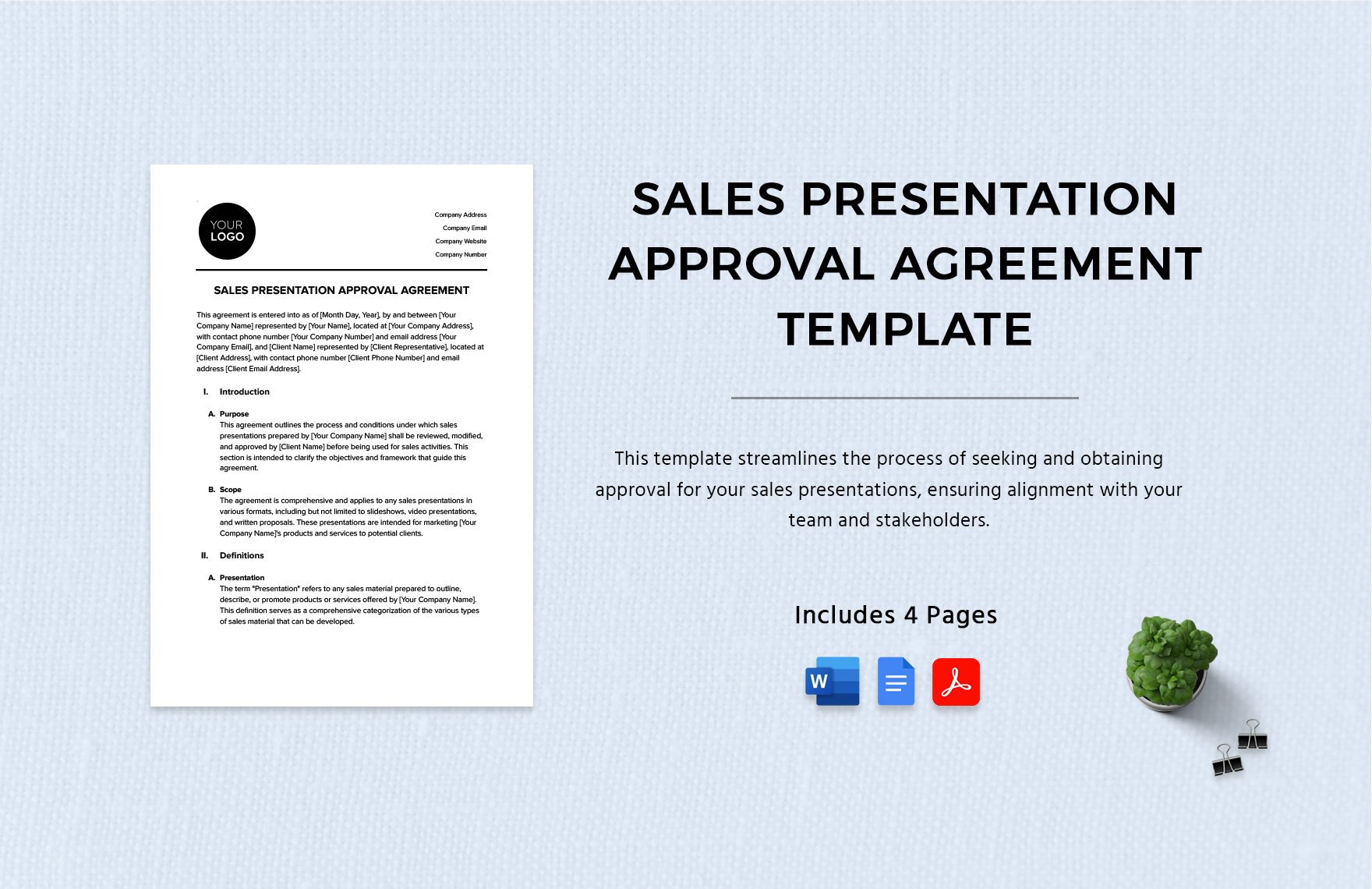 Sales Presentation Approval Agreement Template in Word, Google Docs, PDF