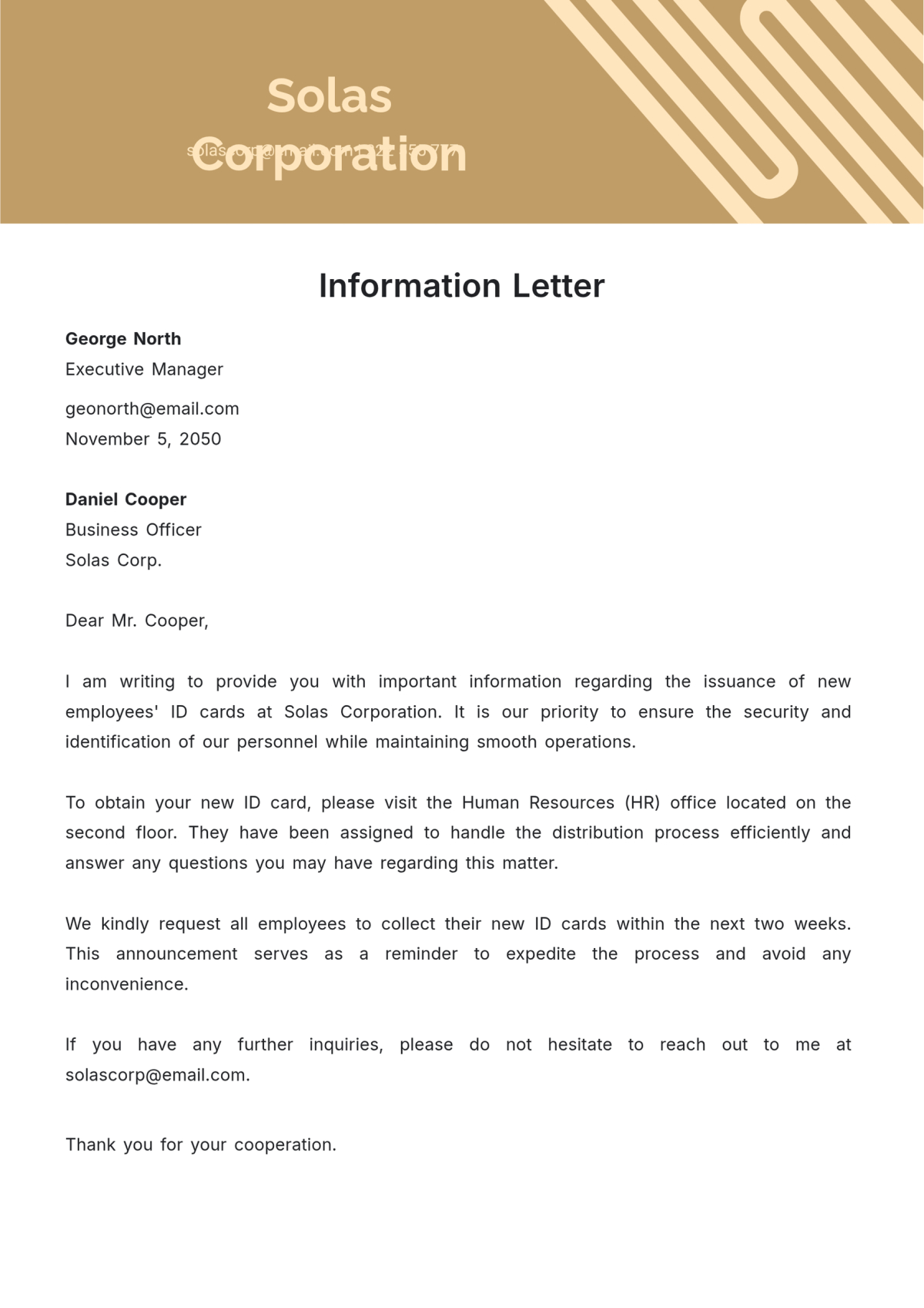 For Your Information Formal Letter