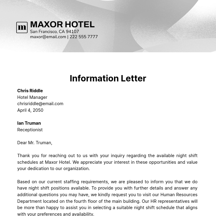 Simple Information Letter   Template