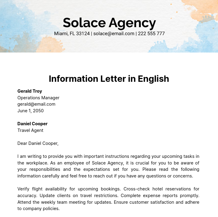 Information Letter in English   Template
