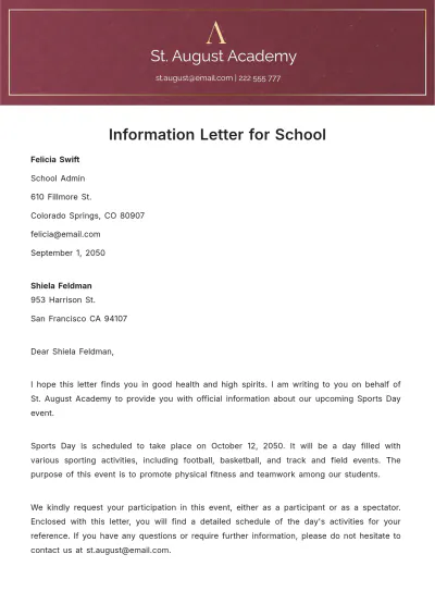 Free Information Letter for School  Template to Edit Online
