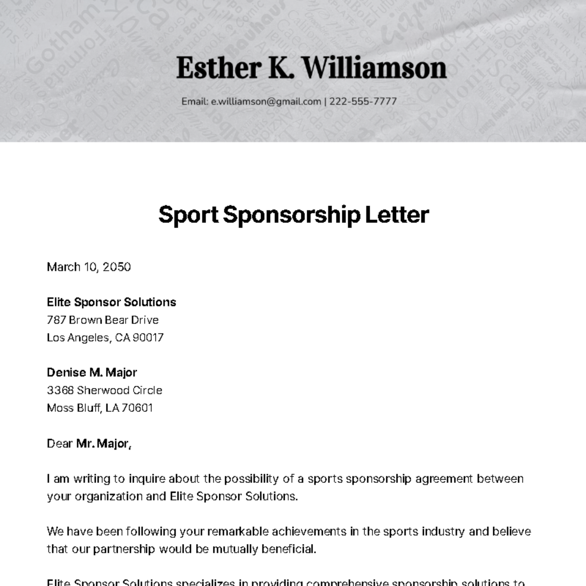 Sports Sponsorship Letter   Template