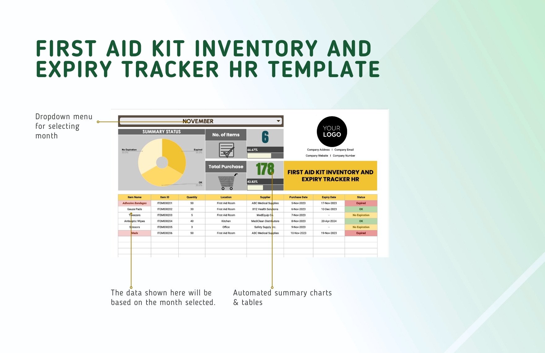 First Aid Kit Inventory and Expiry Tracker HR Template