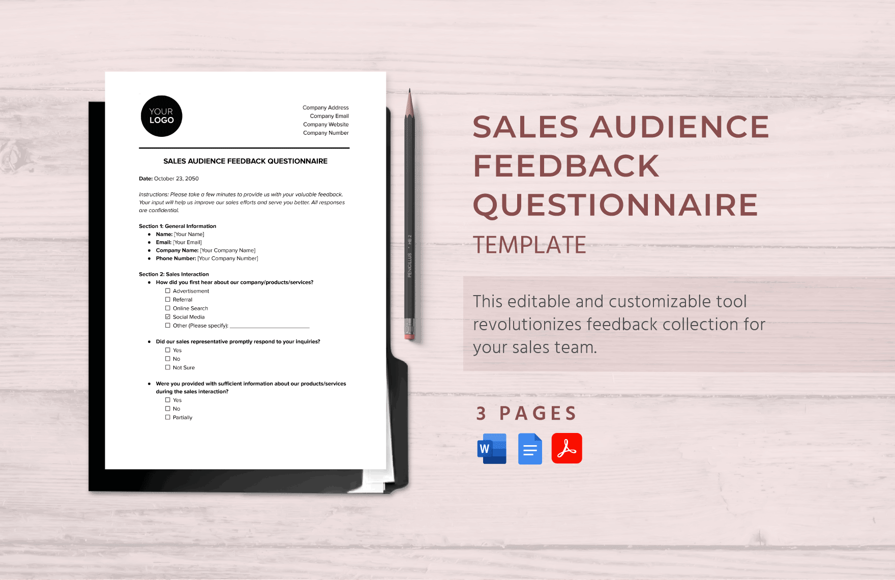 Sales Audience Feedback Questionnaire Template in Word, Google Docs, PDF