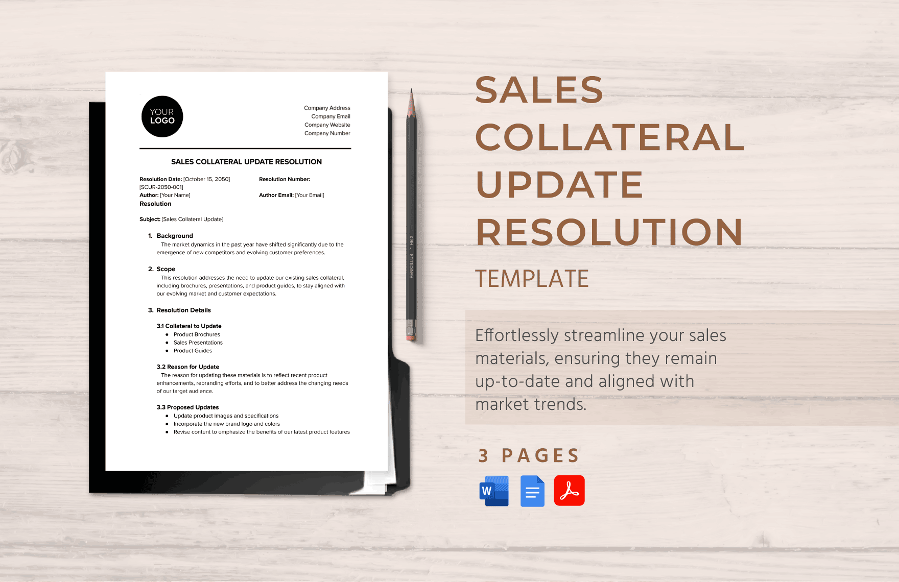 Sales Collateral Update Resolution Template in Word, Google Docs, PDF