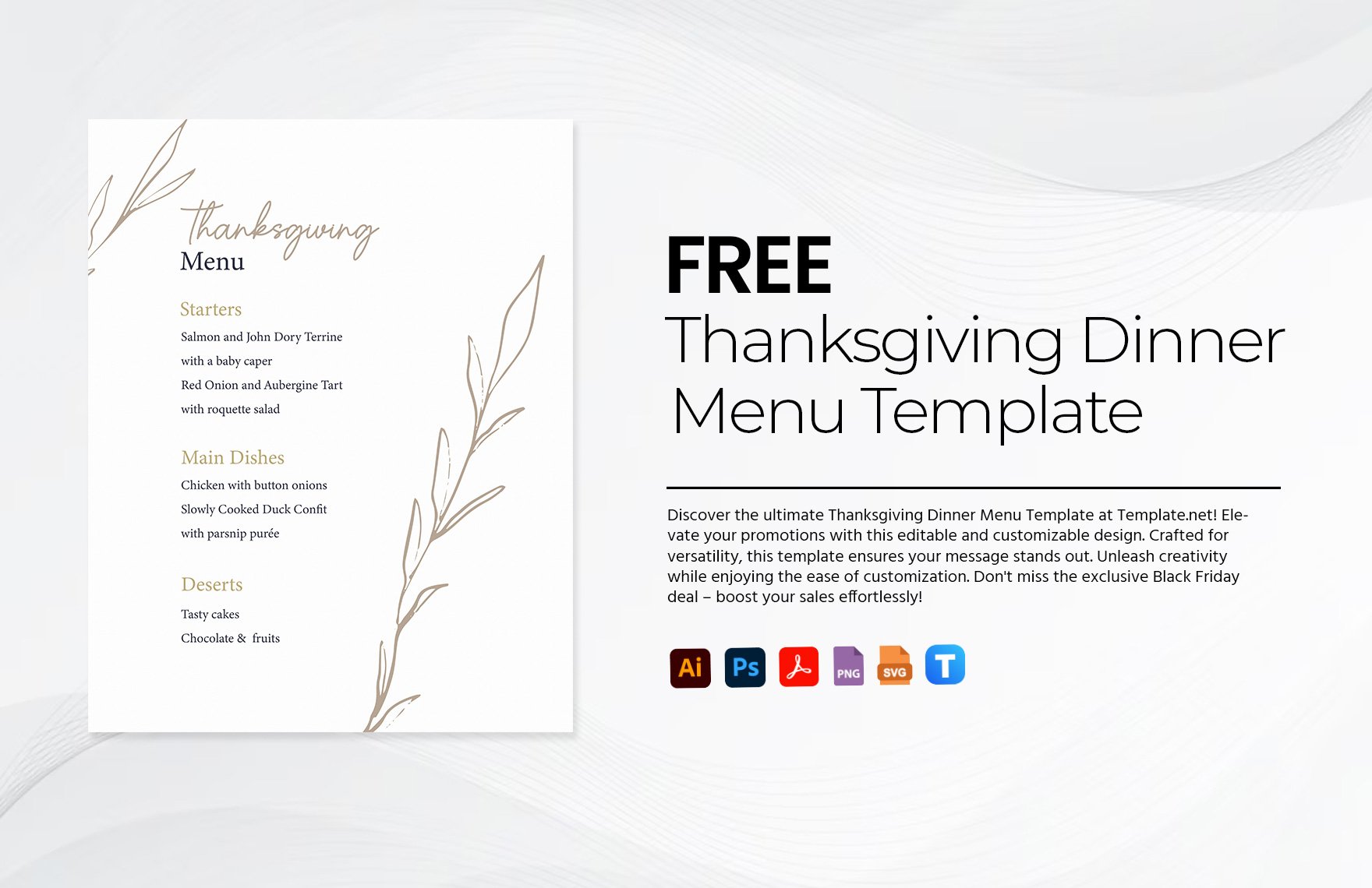 Free Thanksgiving Dinner Menu in PDF, Illustrator, PSD, SVG, PNG