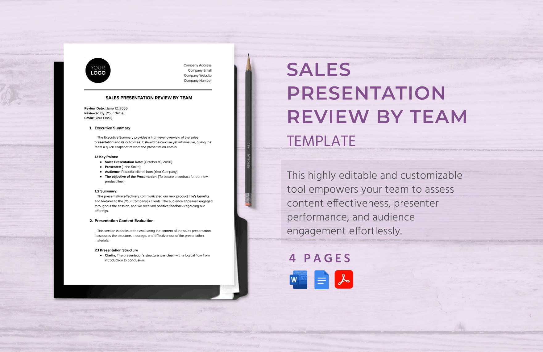 Sales Presentation Review by Team Template in Word, Google Docs, PDF