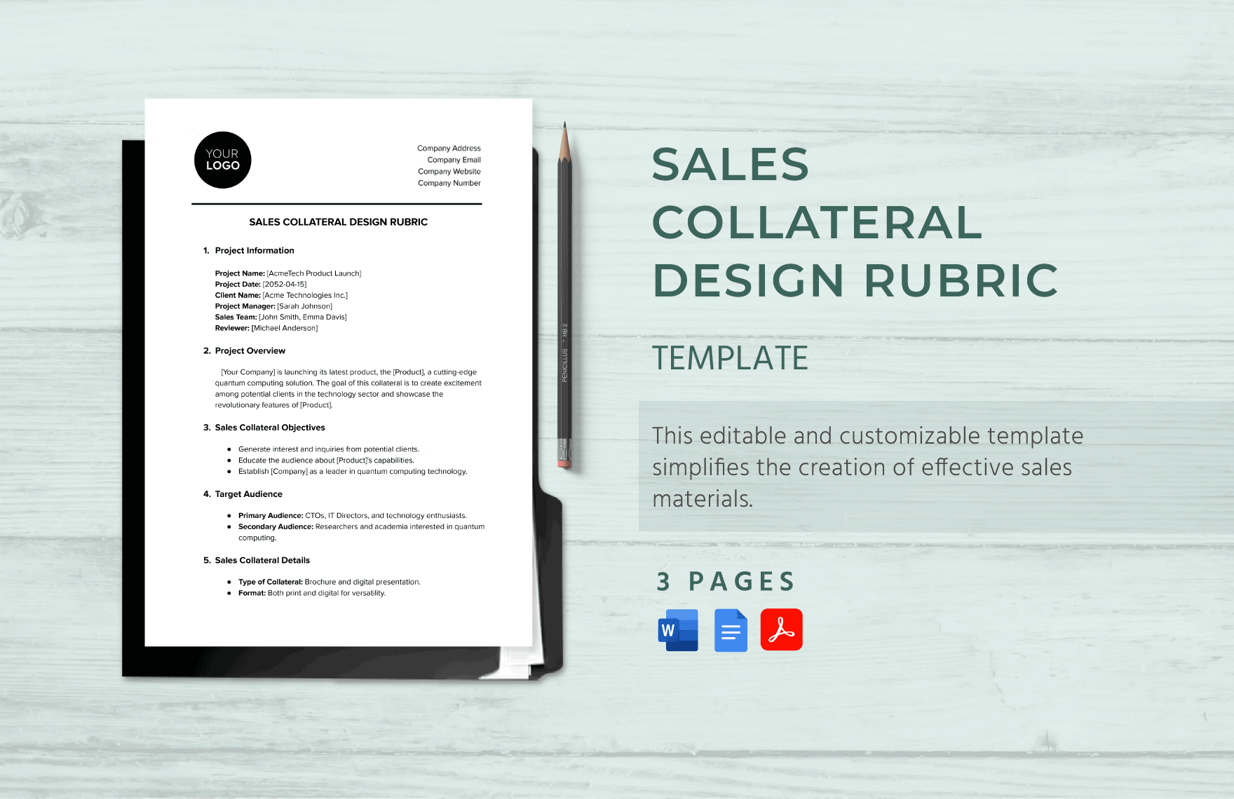Sales Collateral Design Rubric Template in Word, Google Docs, PDF