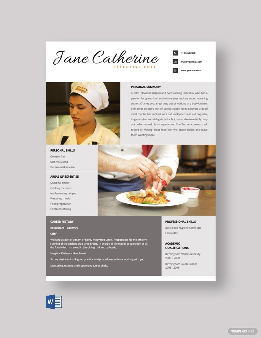 Chef Resume Templates Design Free Download Template