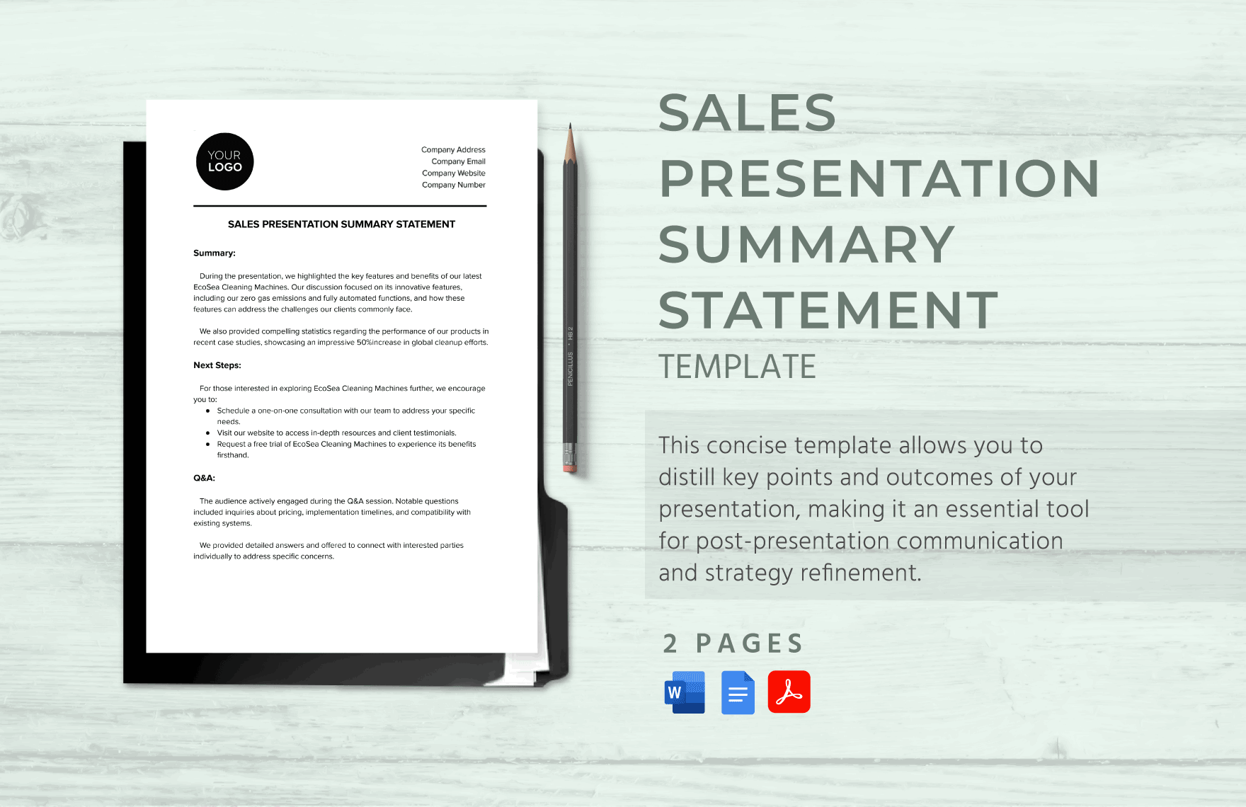 Sales Presentation Summary Statement Template