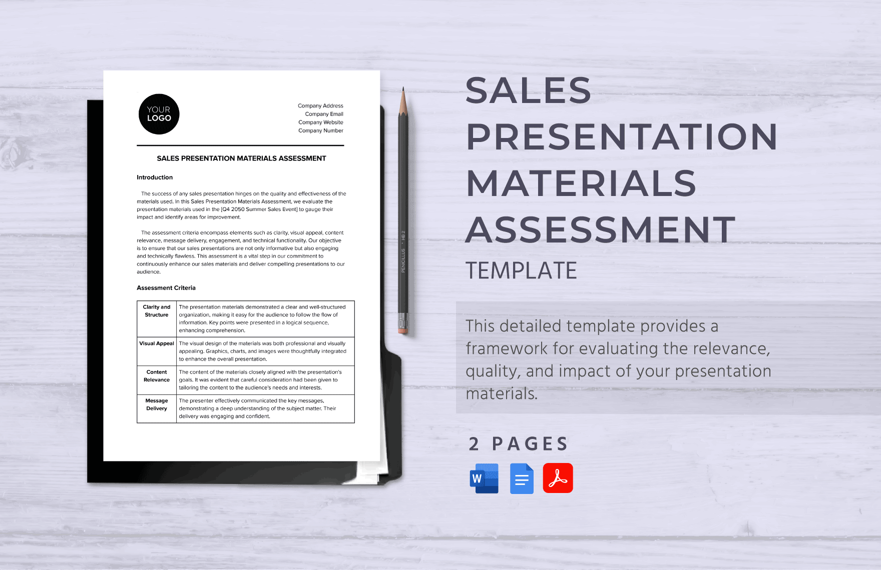 Sales Presentation Materials Assessment Template in Word, Google Docs, PDF