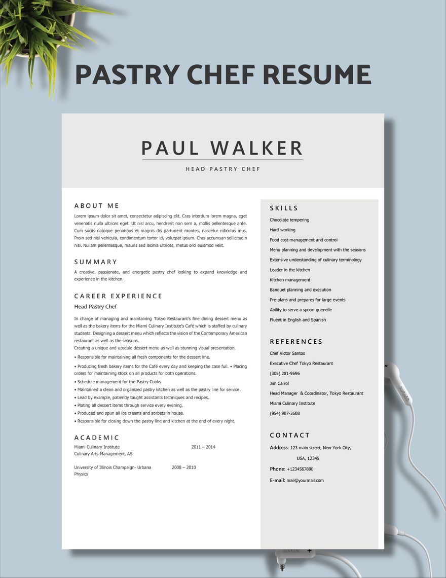 Pastry Chef Resume