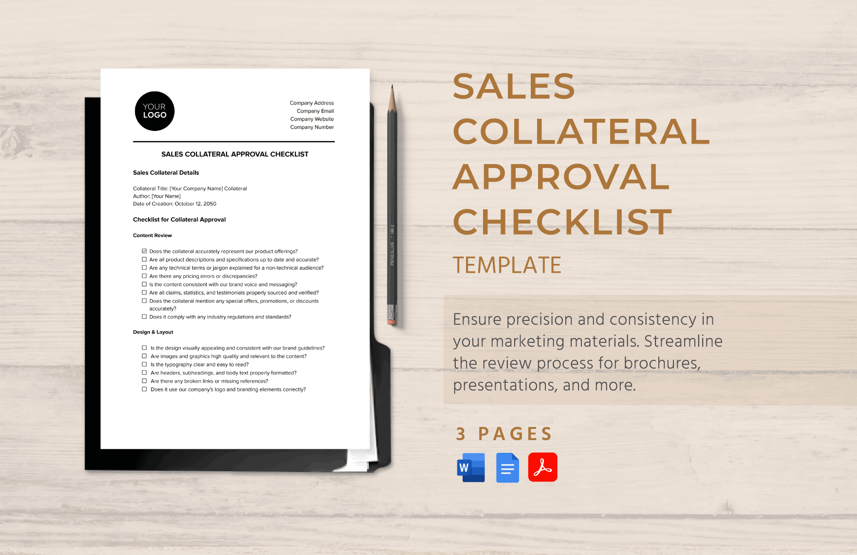 Sales Collateral Approval Checklist Template in Word, Google Docs, PDF