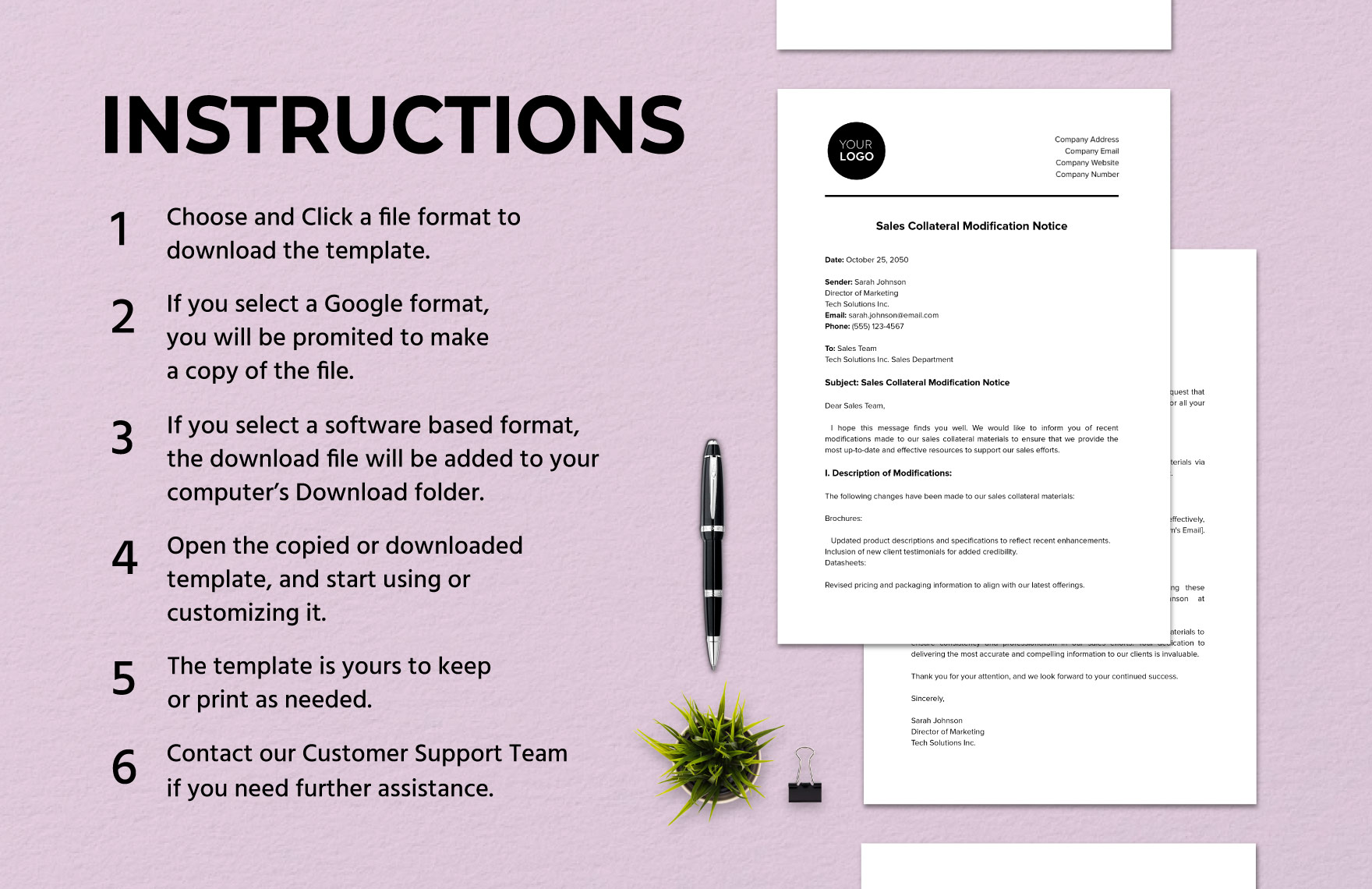 Sales Collateral Modification Notice Template