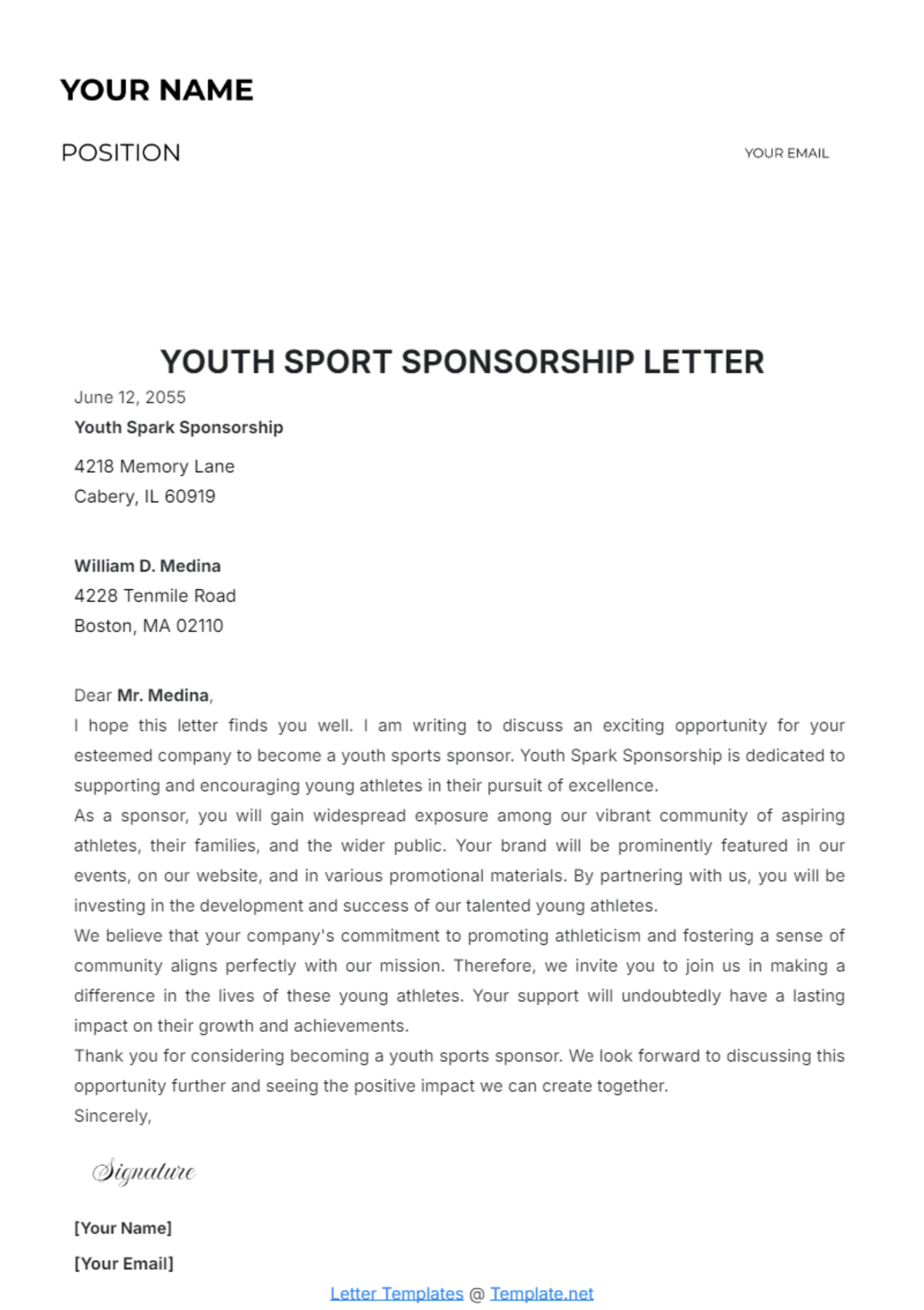 Youth Sports Sponsorship Letter Template