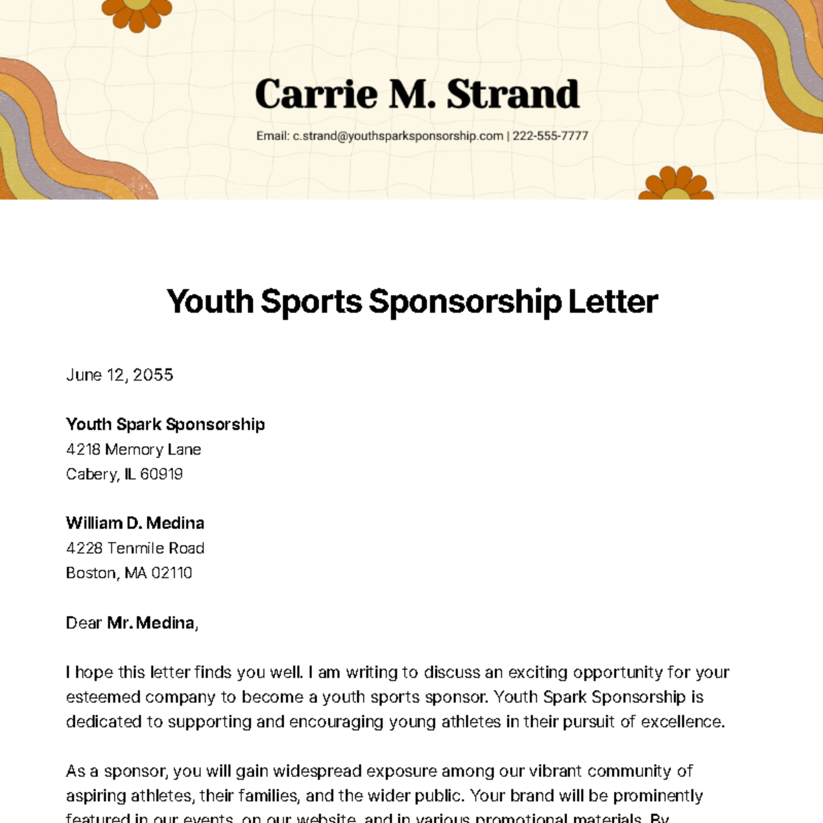 Free Youth Sports Sponsorship Letter   Template