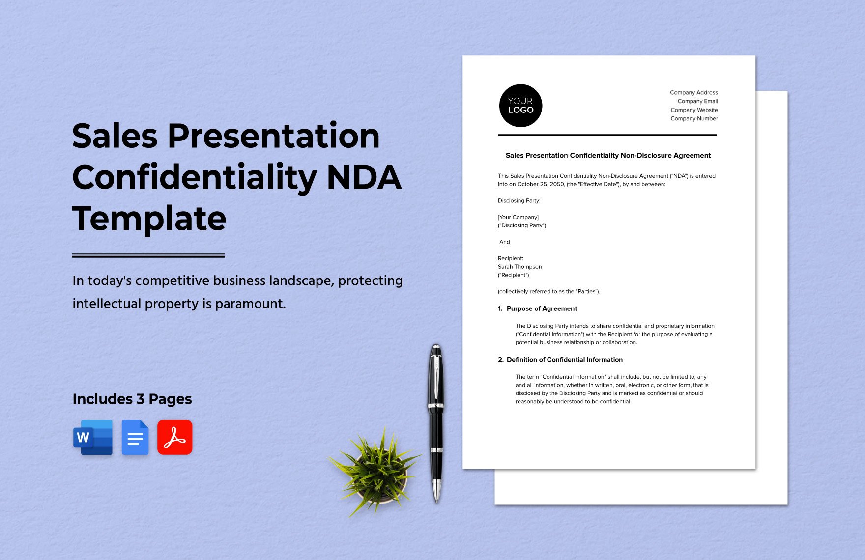 Sales Presentation Confidentiality NDA Template in Word, Google Docs, PDF
