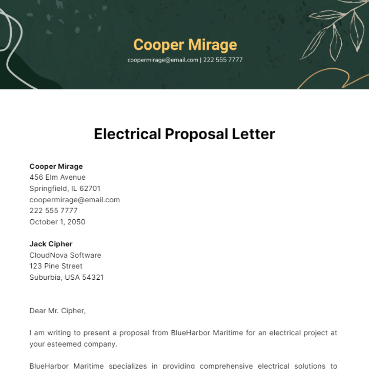 Free Electrical Proposal Letter Template