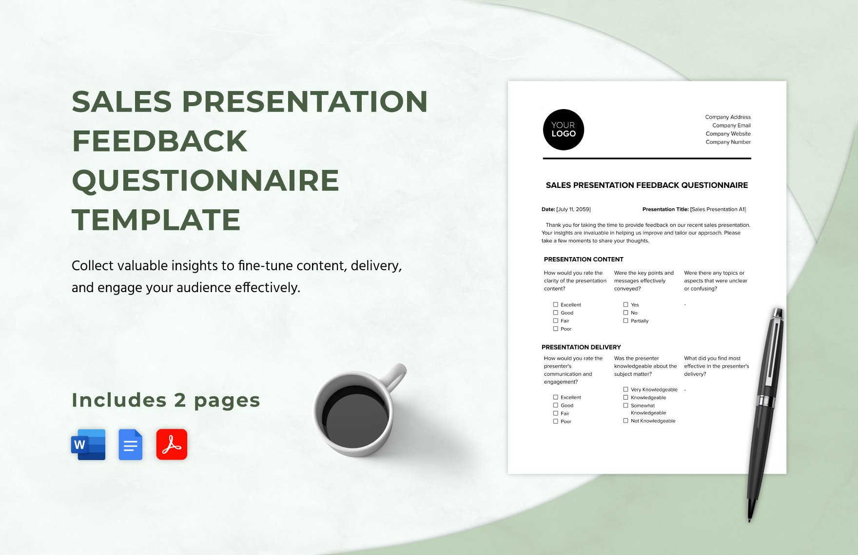 Sales Presentation Feedback Questionnaire Template in Word, Google Docs, PDF