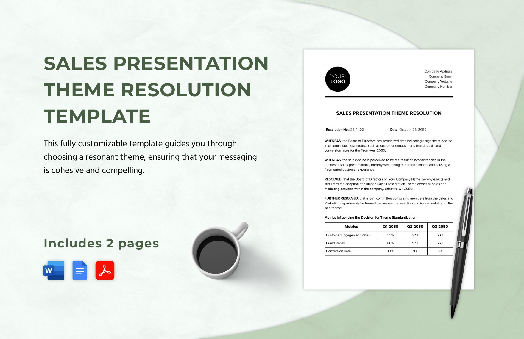 Sales Presentation Theme Resolution Template in Word, Google Docs, PDF