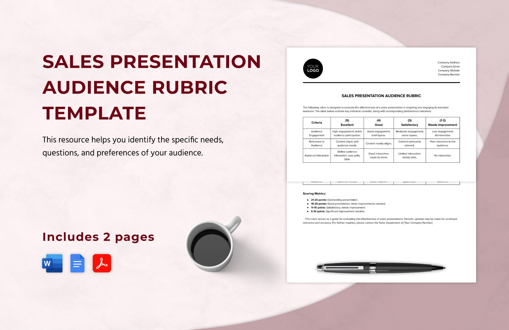 Sales Presentation Audience Rubric Template in Word, Google Docs, PDF