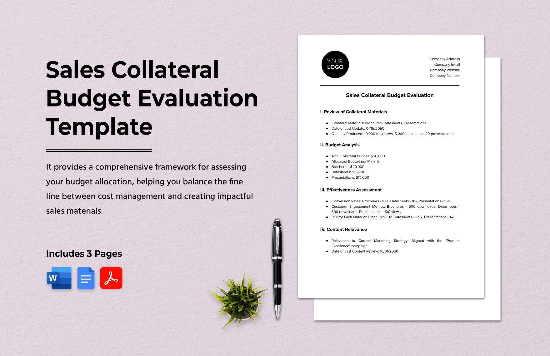 Sales Collateral Budget Evaluation Template