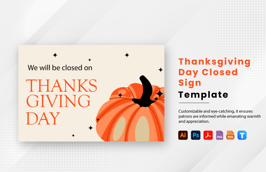 Free Thanksgiving Day Closed Sign in PDF, Illustrator, PSD, SVG, PNG