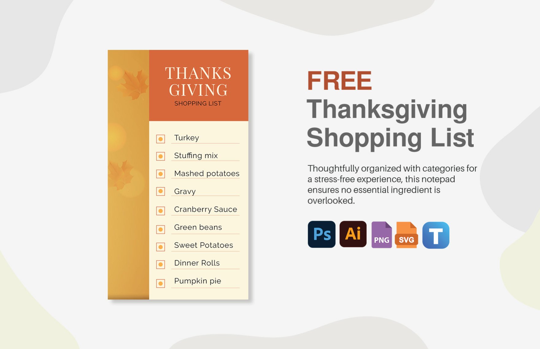 Free Thanksgiving Shopping List in PDF, Illustrator, PSD, SVG, PNG