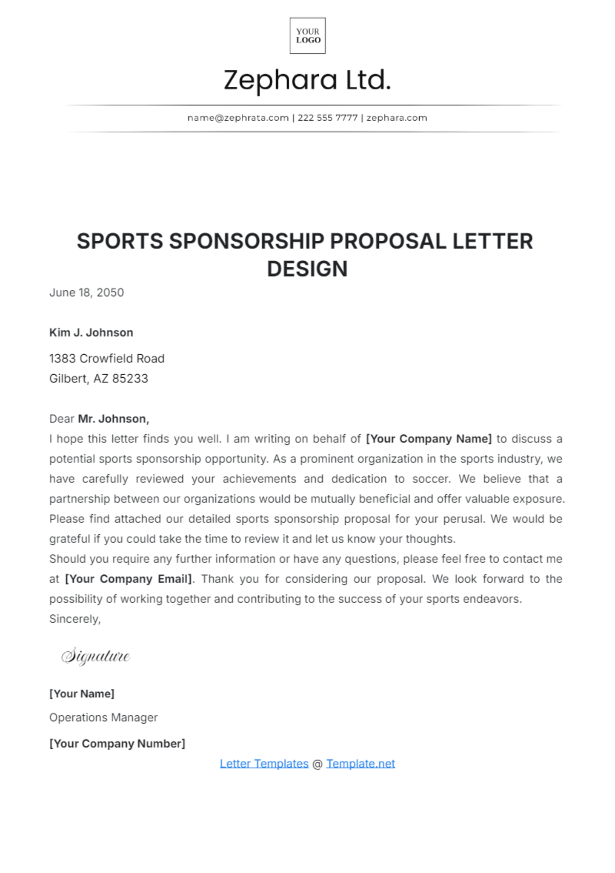 Sports Sponsorship Proposal Letter Design Template