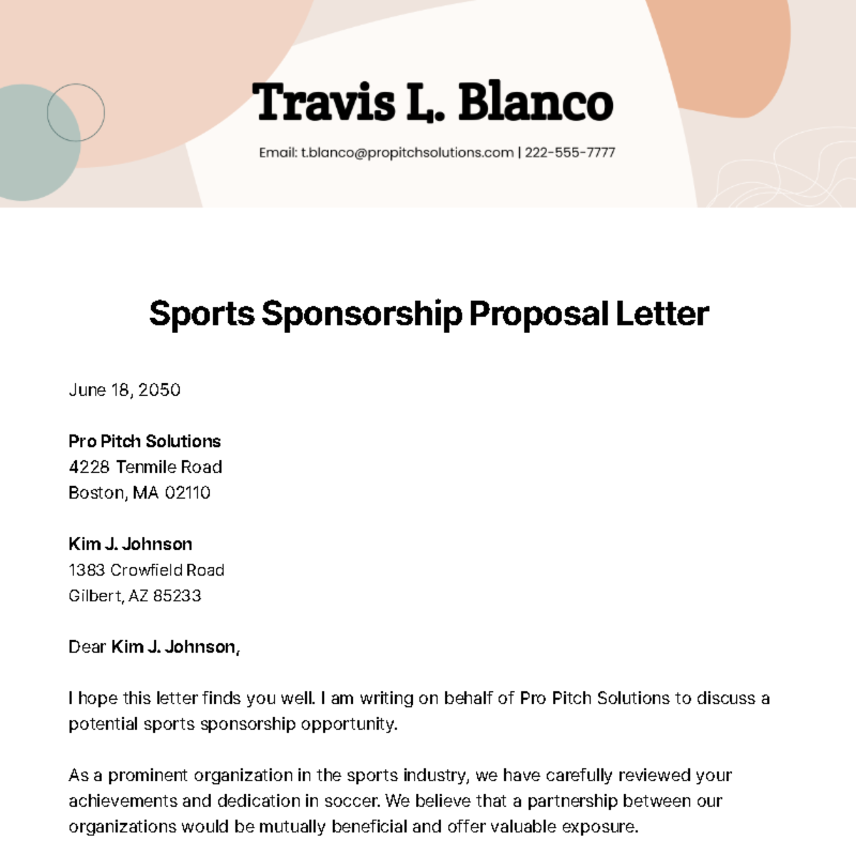 Free Sports Sponsorship Proposal Letter   Template