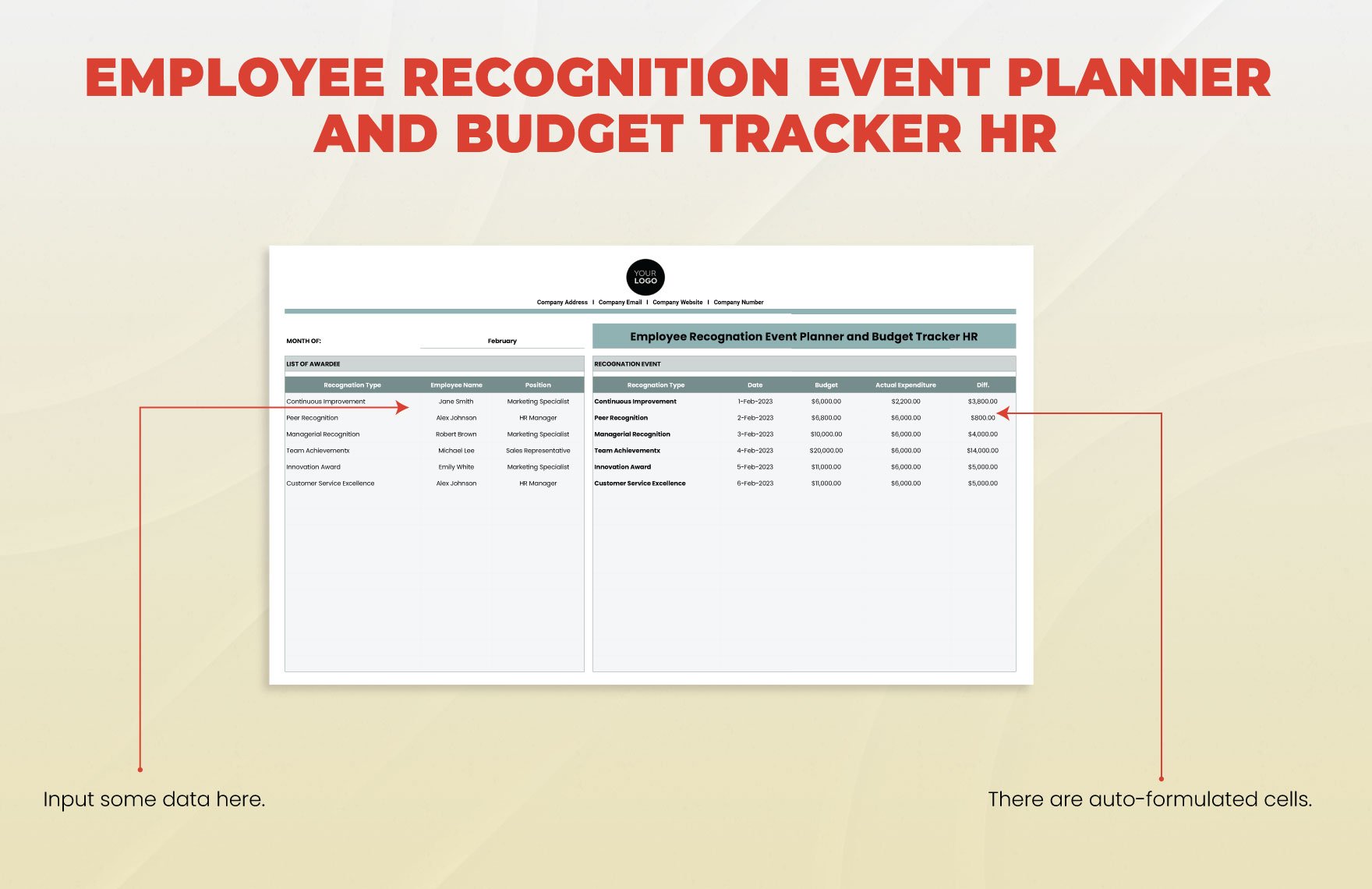 Employee Recognition Event Planner and Budget Tracker HR Template