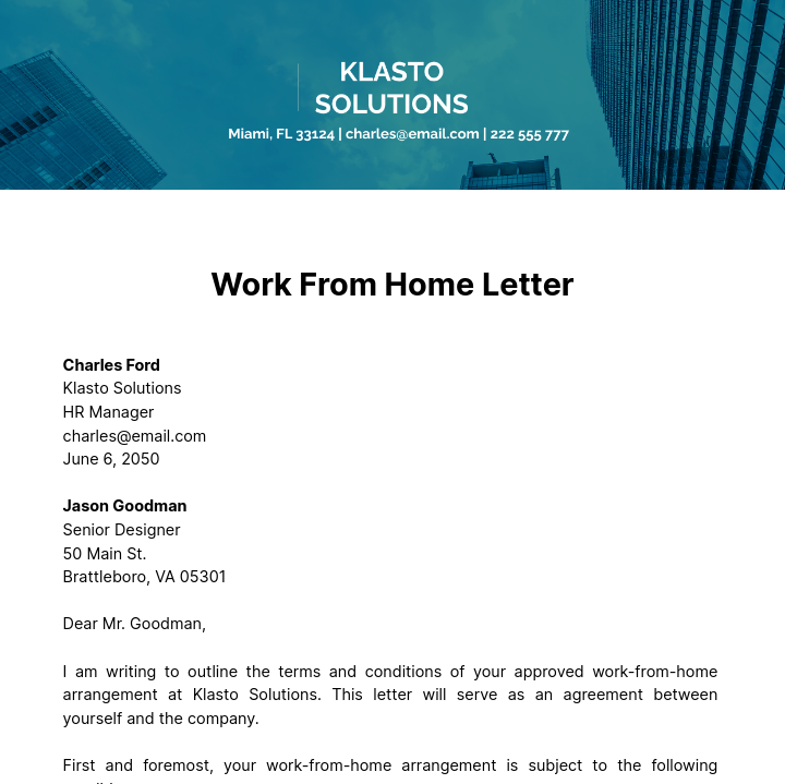 Work from Home Letter   Template
