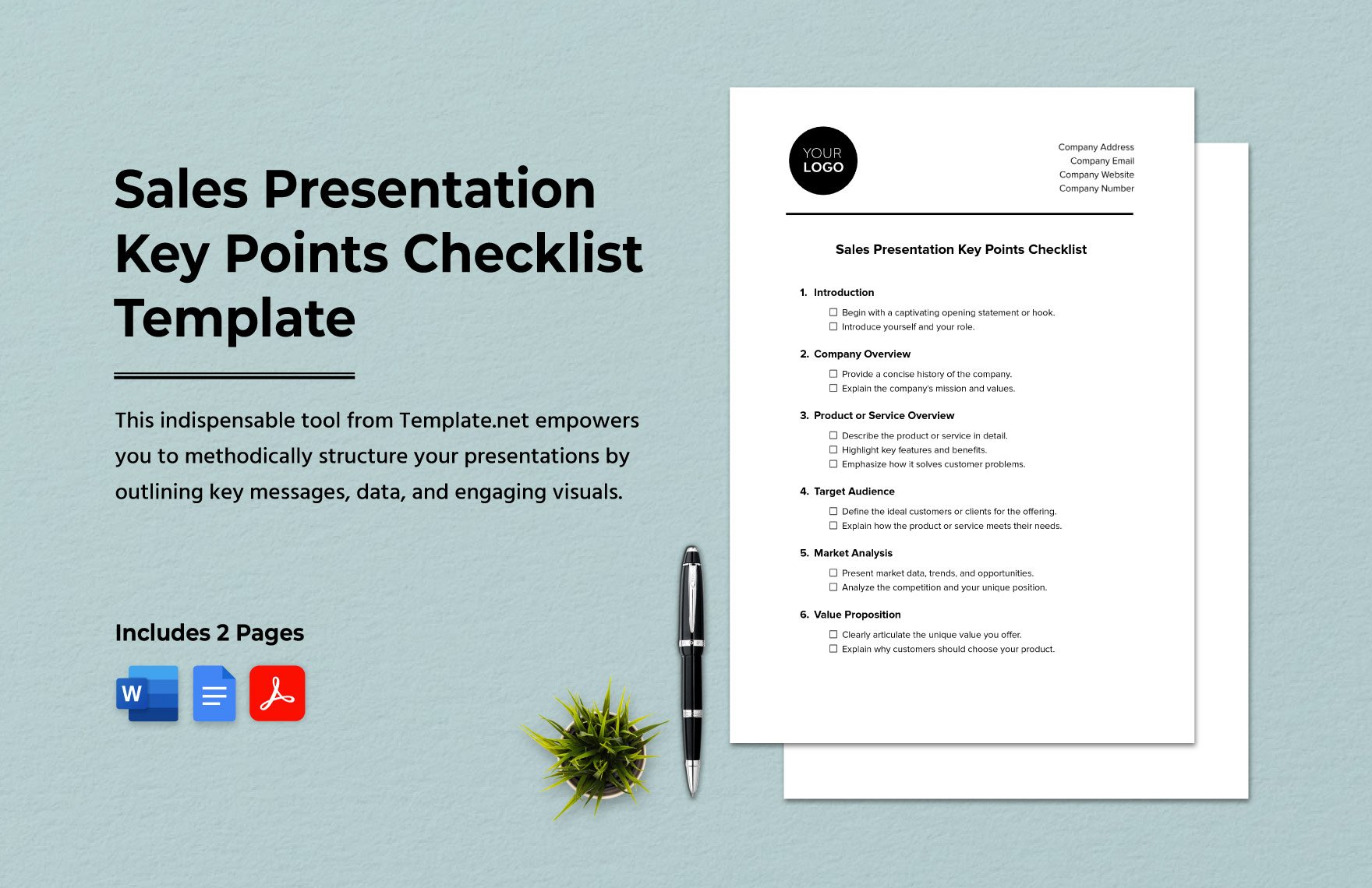 Sales Presentation Key Points Checklist Template in Word, Google Docs, PDF
